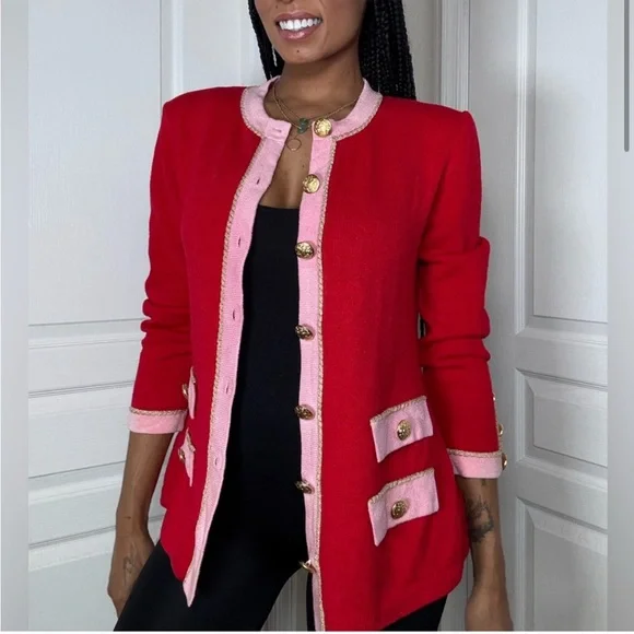 St. John Collection Vintage Knit Cardigan Pink & Red - Picture 5 of 5